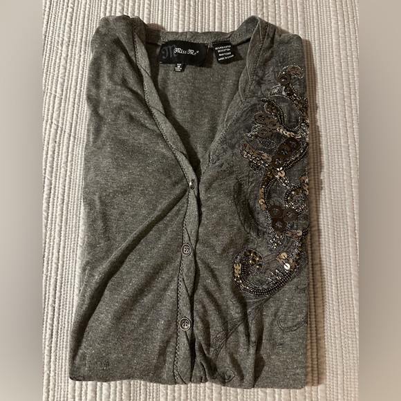 Miss Me Gray Cardigan blouse with Sequin Detail sz med - Picture 1 of 4